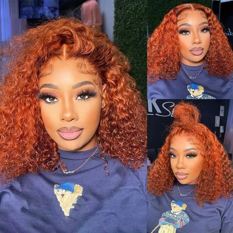220 Density Orange Ginger 13X6 Lace Frontal Wigs Short HD Deep Wave Human Hair Bob Remy Brazilian 13x4 Bob Curly Lace Front Wig
