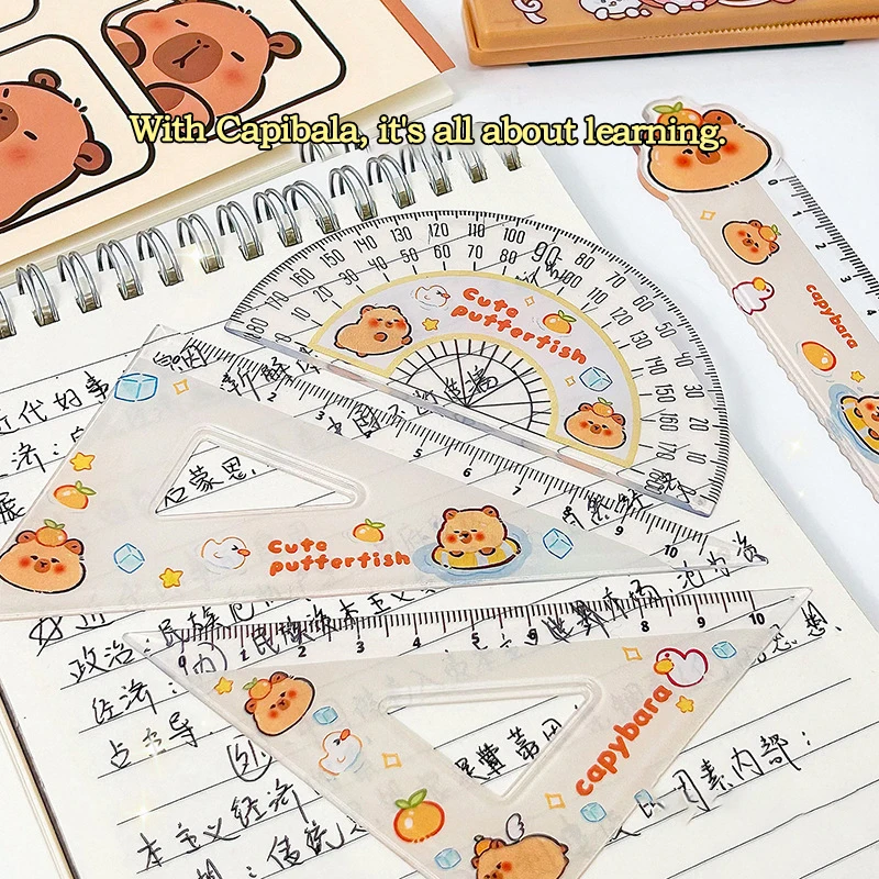 1Set Student Ruler Set 10/15cm Cartoon Capybara Measuring Tool