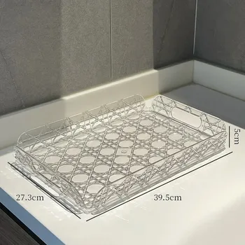 Vassoio portaoggetti rettangolare per la casa, vassoio trasparente per tazze d'acqua da appoggio, vassoio da tè, vassoio organizer per decorazioni domestiche di lusso leggero