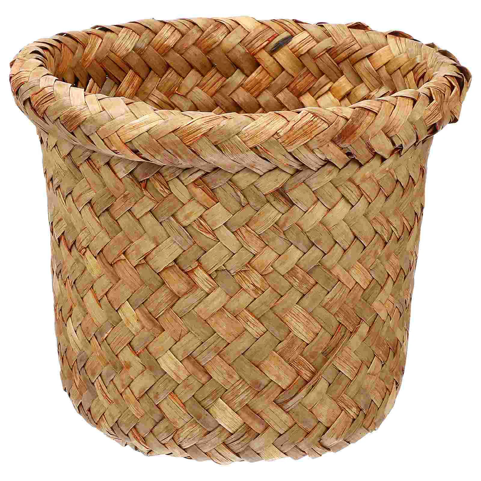 

Sea Grass Woven Trash Basket Garbage Can Rattan Waste Bin Sundries Wastebasket Dustbin Container Office Desk Storage Box