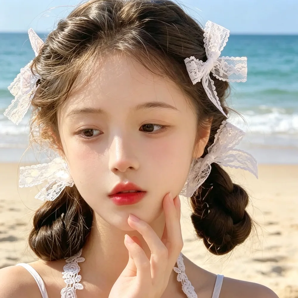 1PC 한국 레이스 리본 어린이 여자아이 기질 레이스 헤어핀 고급 수제 헤어 장..
