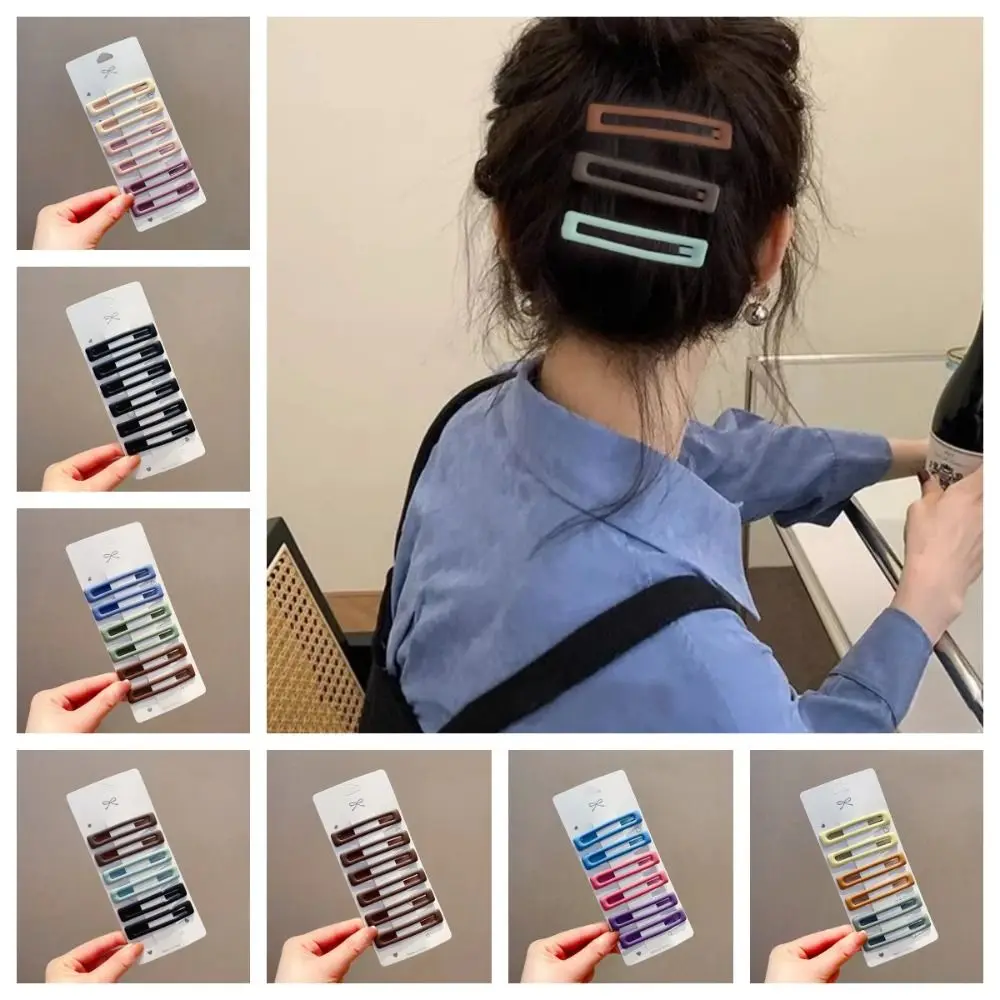 6pcs/set Large Korean Style Rectangle Hairpins Frosting Solid Color Geometry Barrettes Metal Barrettes Party