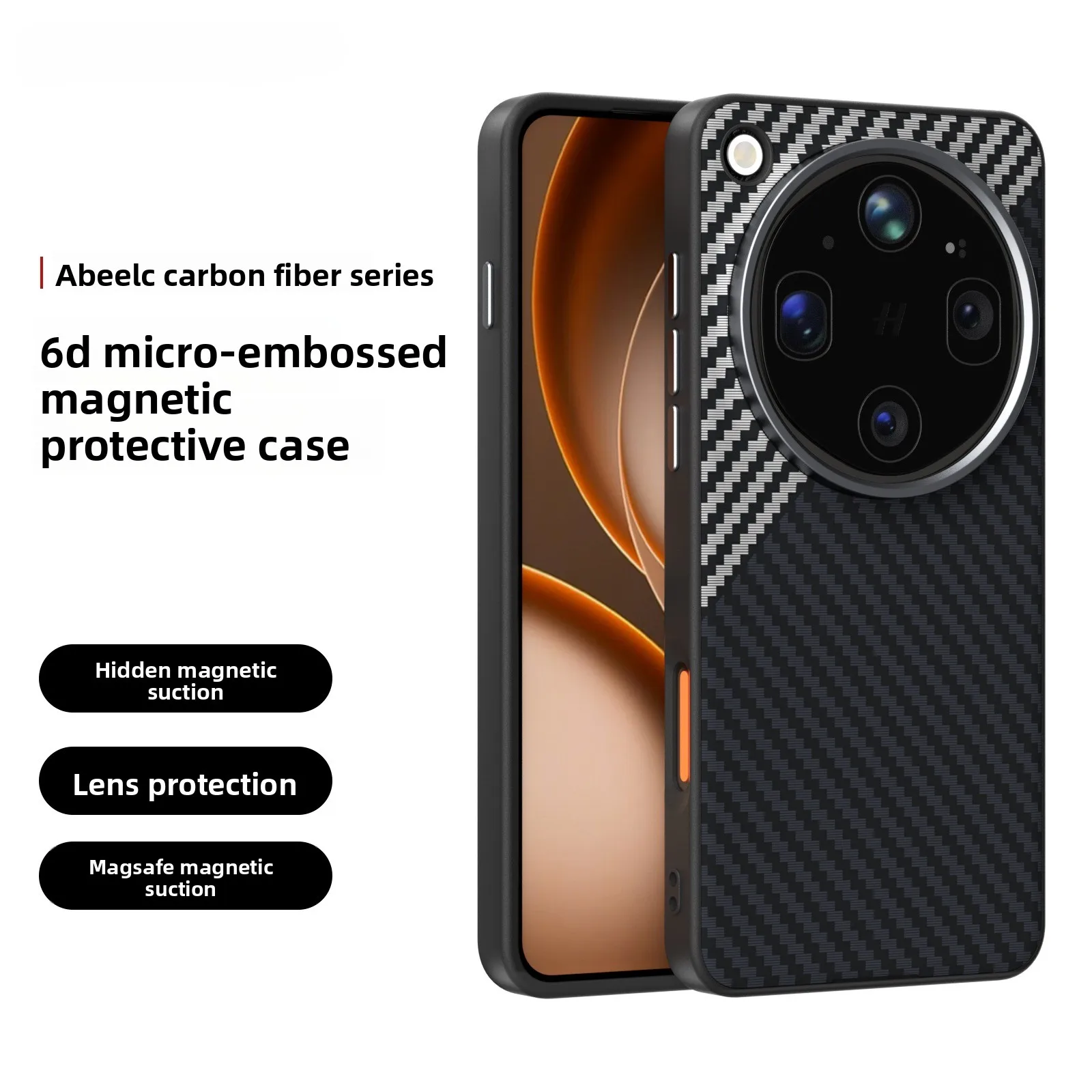 Magsafe-Compatible Magnetic Wireless Charging Carbon Fiber Leather Phone Case