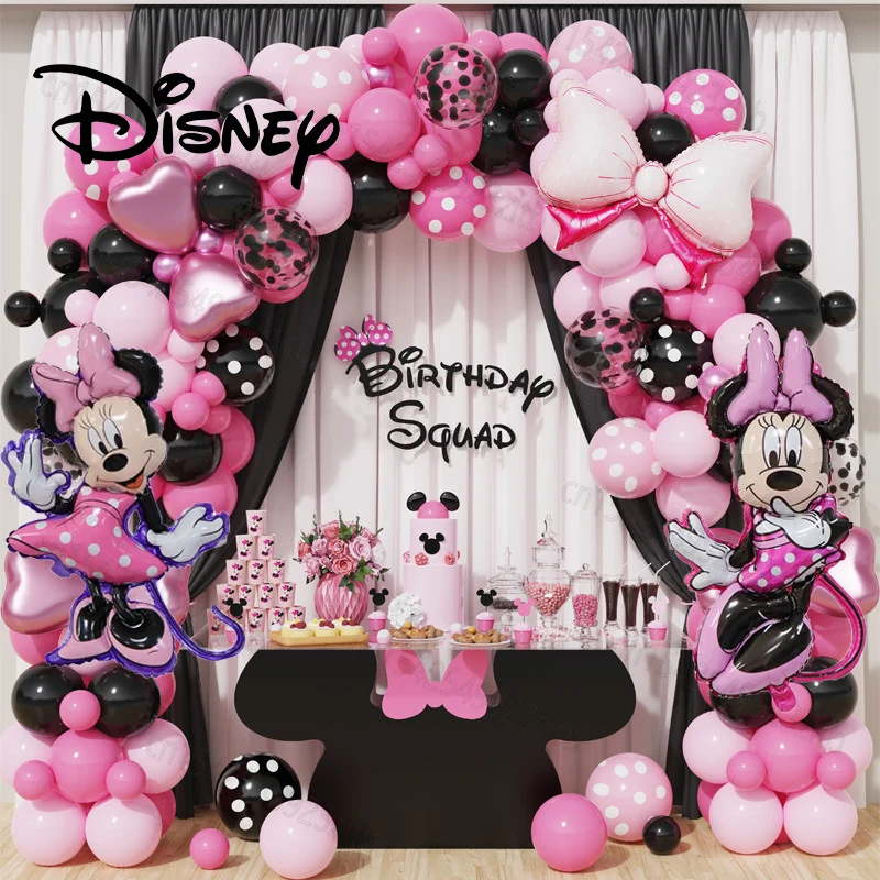 

147pcs Disney Mickey Minnie Mouse Theme Party Decoration Minnie Foil Balloons Rose Red Pink Balloons Girls' Birthday Party Decor
