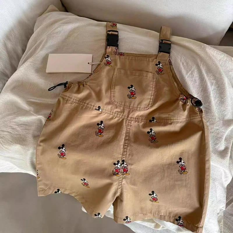 New Kids Suspenders Shorts+Tees Suit Child Jumpsuit Overalls Summer Fashion Baby Boys Girls Pants Cartoon Mickey Print Trousers
