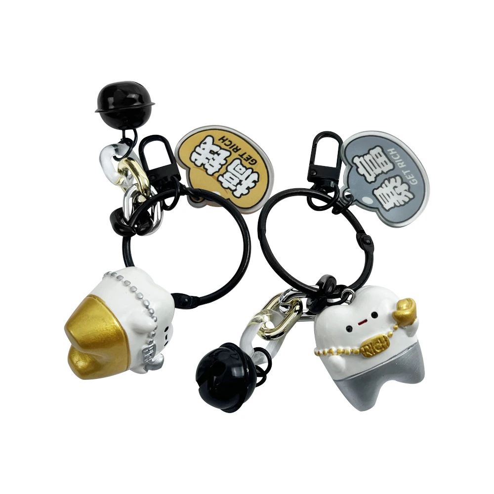 치아 모양 벨 키링, 재미있는 가방, 자동차 장식 펜던트, 치과 의사 선물, 창의적인 귀여운 키체인, 1 팩