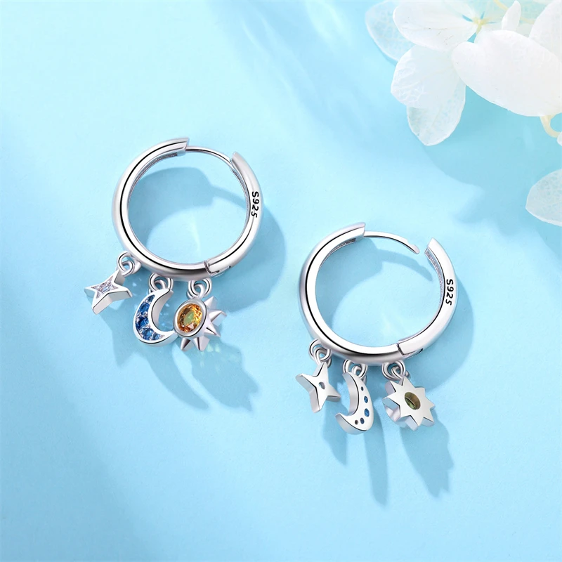 Silver Earrings Womens Earrings 925 Sterling Silver Earrings Simple Star Moon insect Starlight Earrings For Women Wedding Engagement Charm Jewelry Gift
