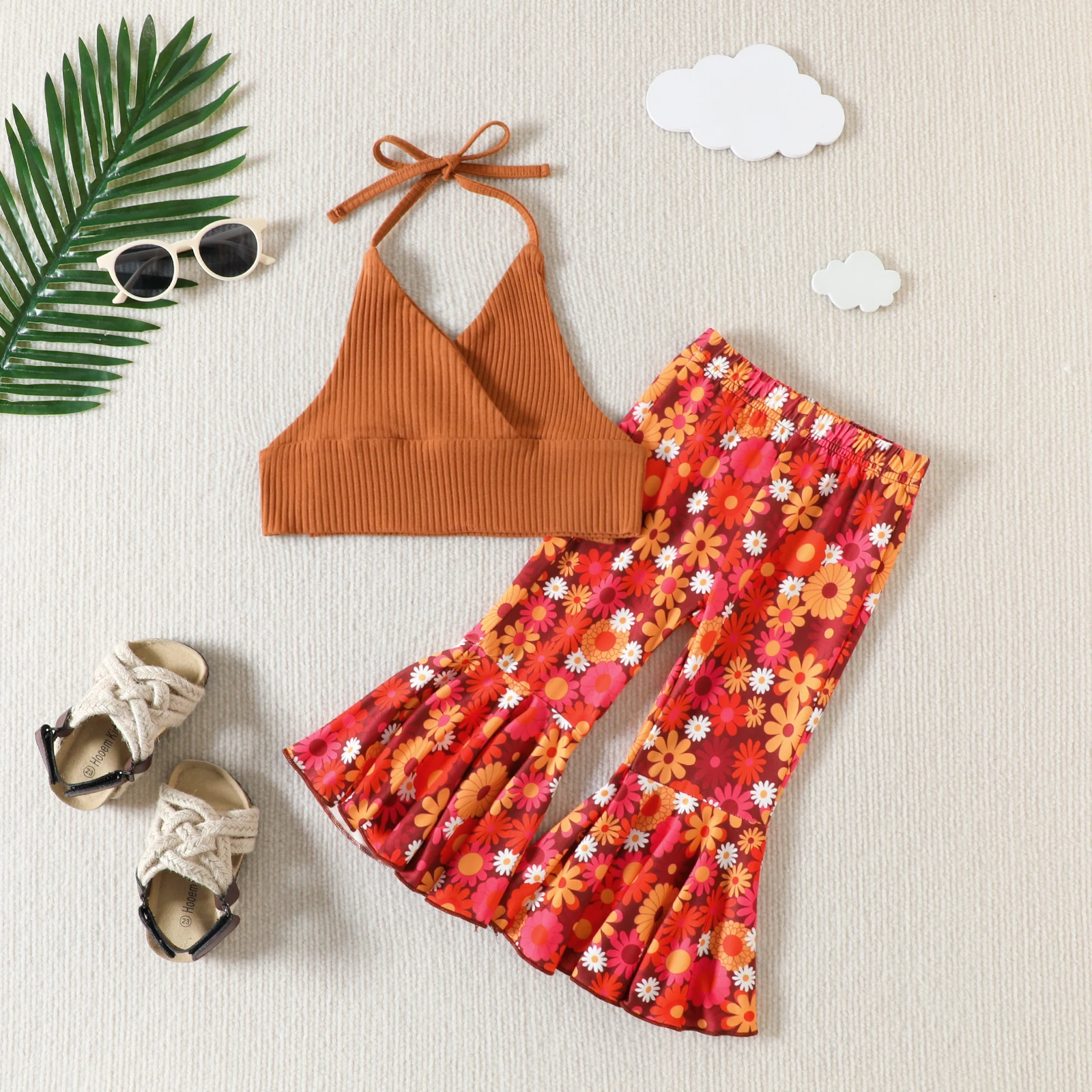 

Casual Girls Summer Floral Sleeveless V-Neck Cotton