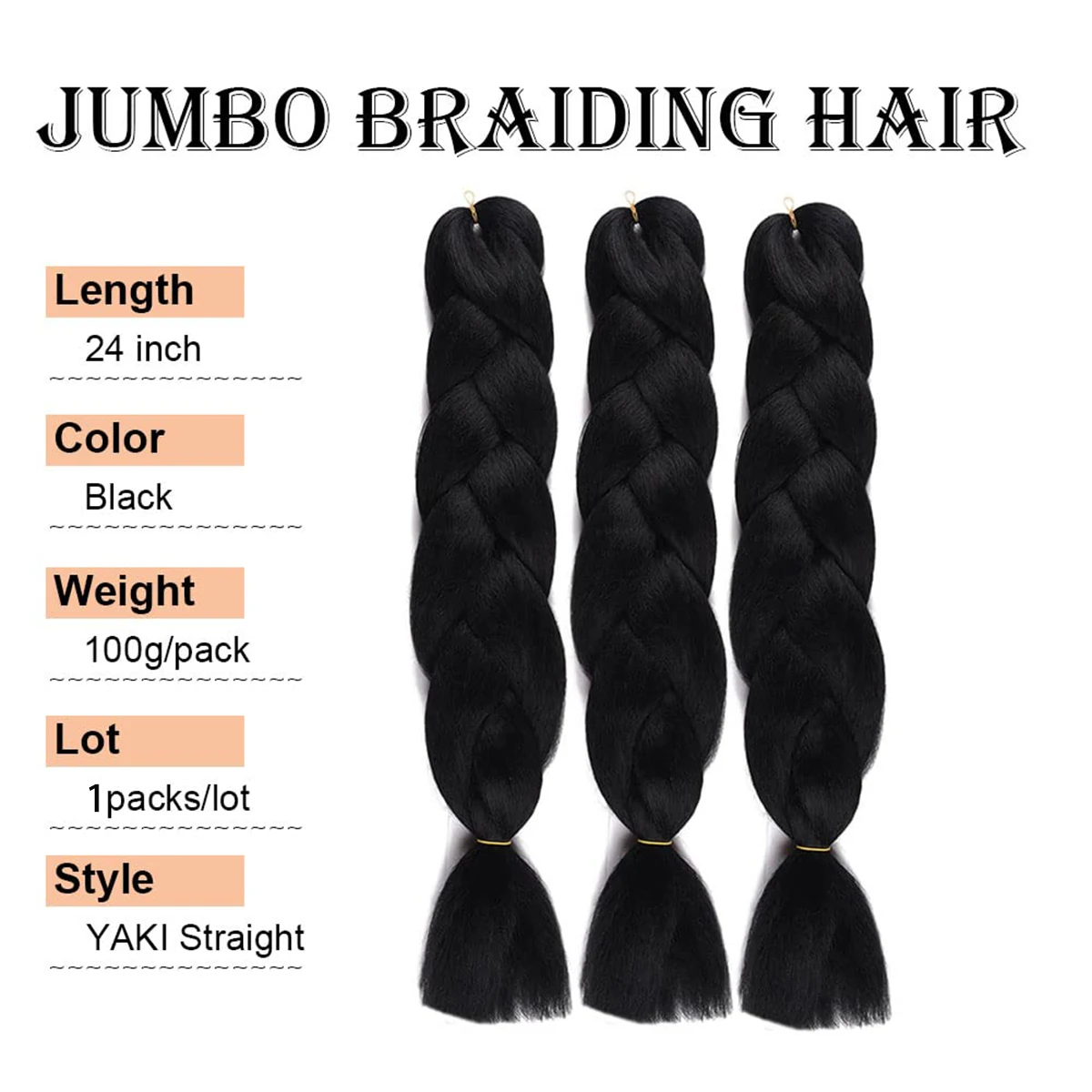 Black Jumbo Braiding Hair Synthetic Jumbo Crochet Braiding Hair For Box Twist Braids Hair Extensions Pre Stretched Box Braids