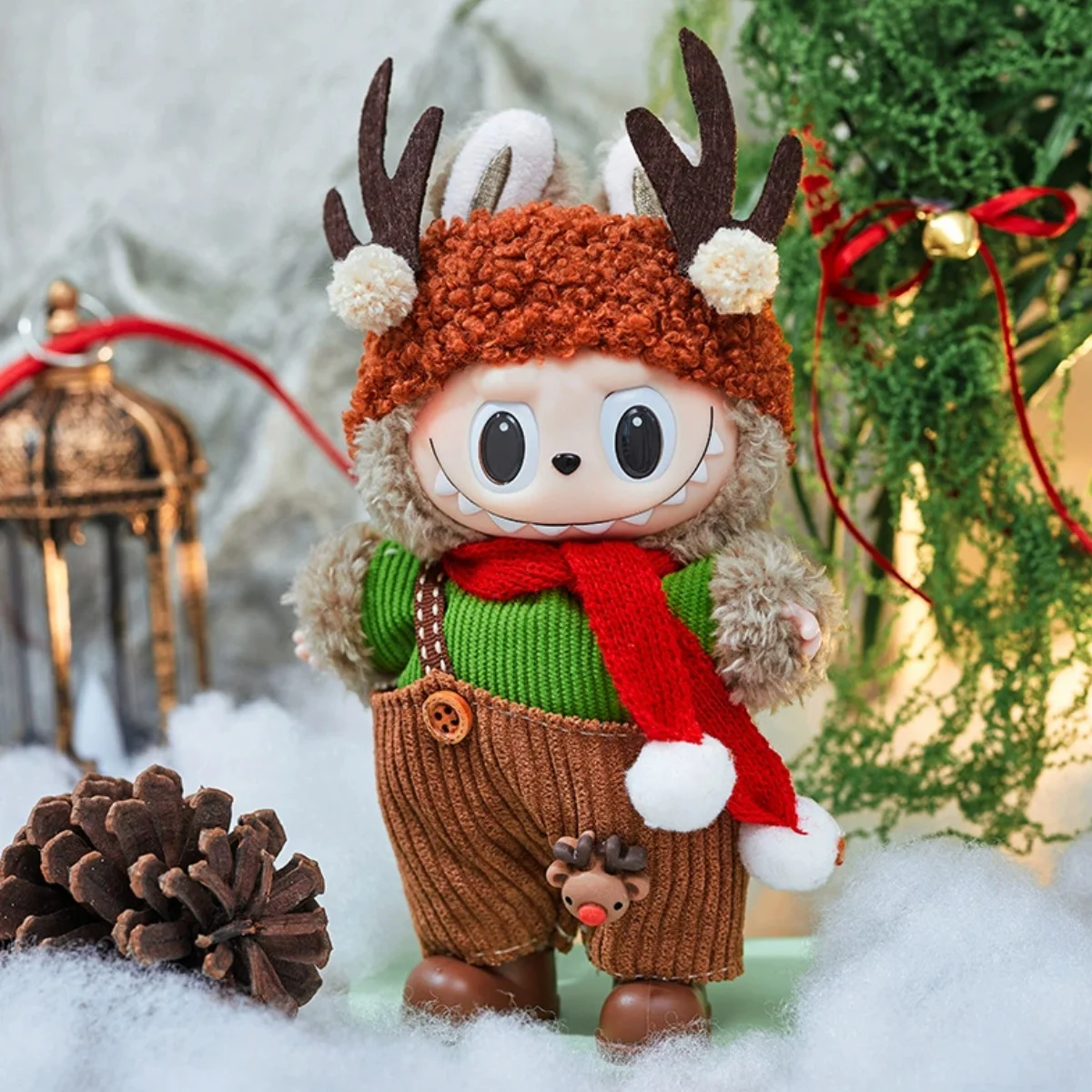 ラブブクリスマスコスチュームセット服 For Labubu Clothes: Christmas Deer Set (Red Festive Outfit