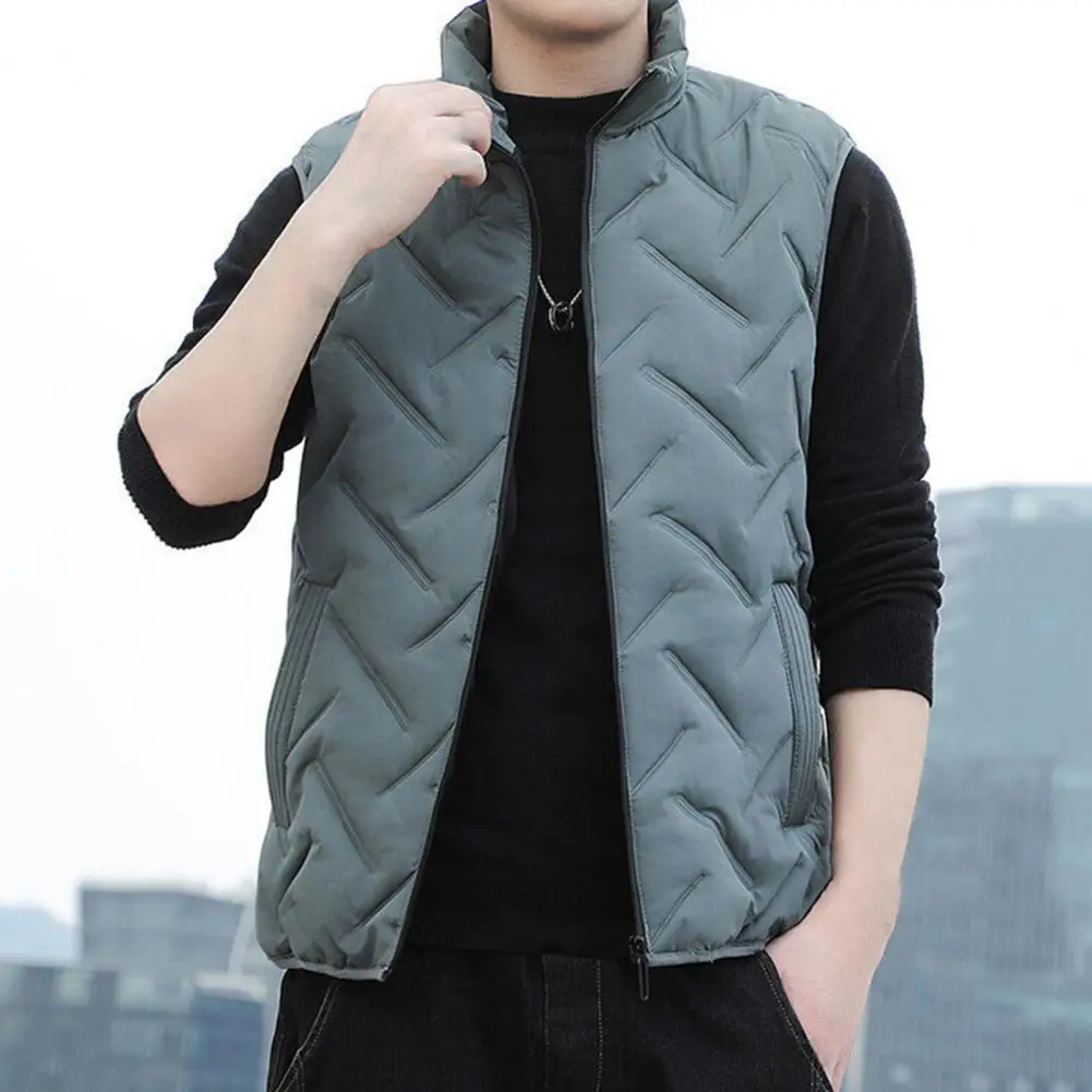 Description Picture 5 of itemMen Waistcoat Embossing Cotton Padded Vest Coat Spring Autumn Sleeveless Jacket Men Warm Pockets Waistcoat Keep Warm Vest Top