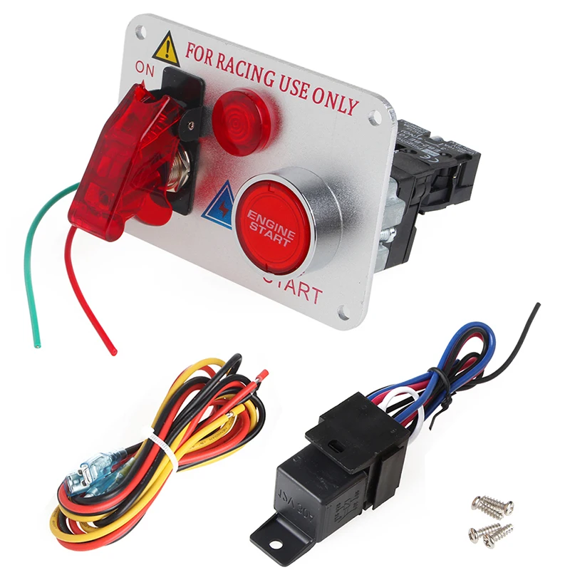 

12V Red Led Racing Car Engine Start Push Button Toggle Ignition Switch Panel