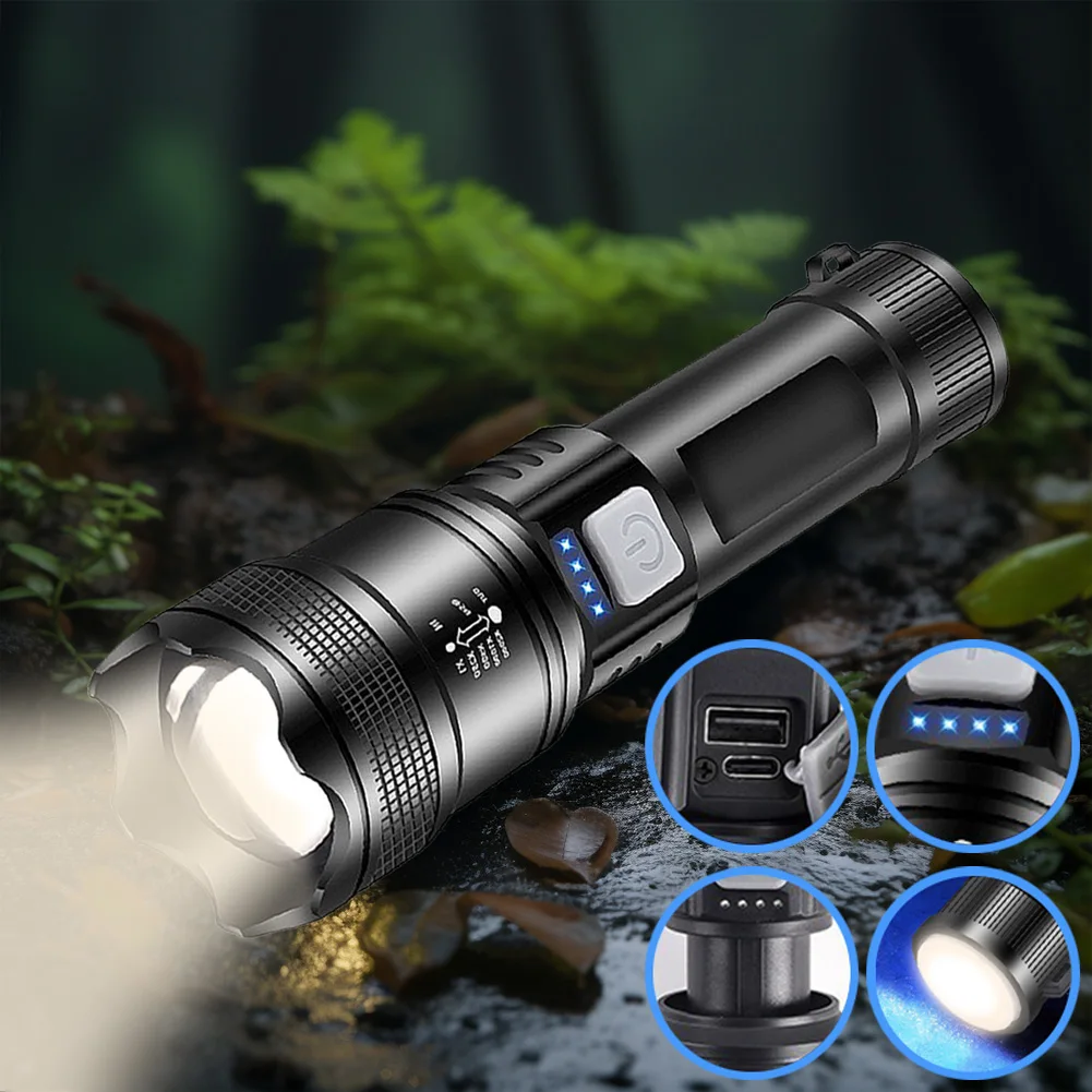 XHP50 Handheld LED Flashlight 300LM Powerful LED Flashlight 1200mAh Super Bright Flashlight Mobile Power Bank for Camping Hiking