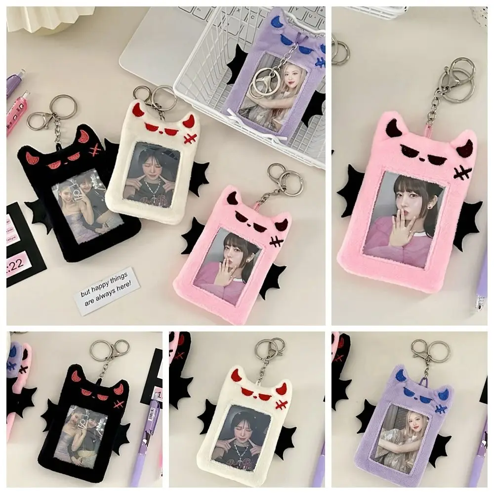 

Bat Demon Cartoon Plush Photocard Holder Korean Style Transparent Bus Card Holder ID Card Cover with Keychain Pendant