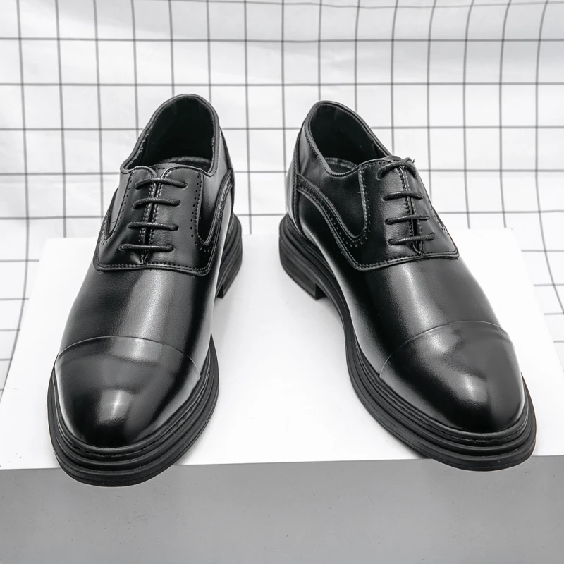 7cm elevator men dress heightening leather formal shoes brogue business wedding oxfords suit