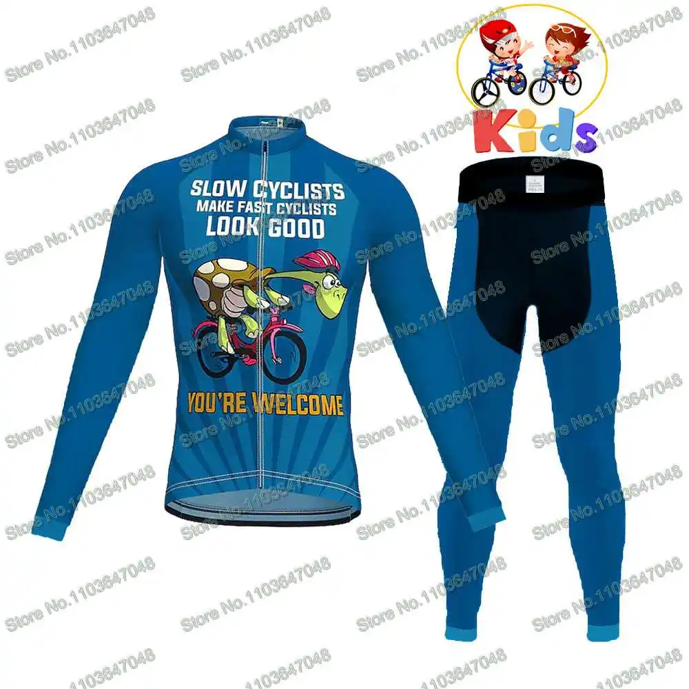 Kids Funny Slow Cyclist Cycling Jersey Boys Set Long Sleeve Slow Turtle Bicycle Clothing Girls Bicycle Pant MTB Maillot Ropa