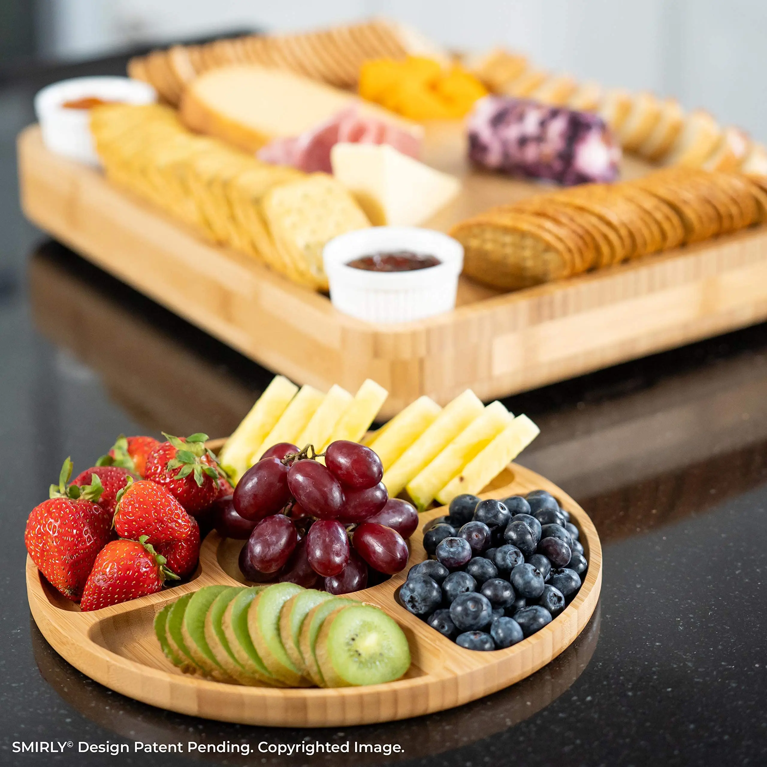 Bamboo Cheese Board And Knife Set Large Charcuterie Board Unique Housewarming For Wedding For Party Food Tray Cheese Platter