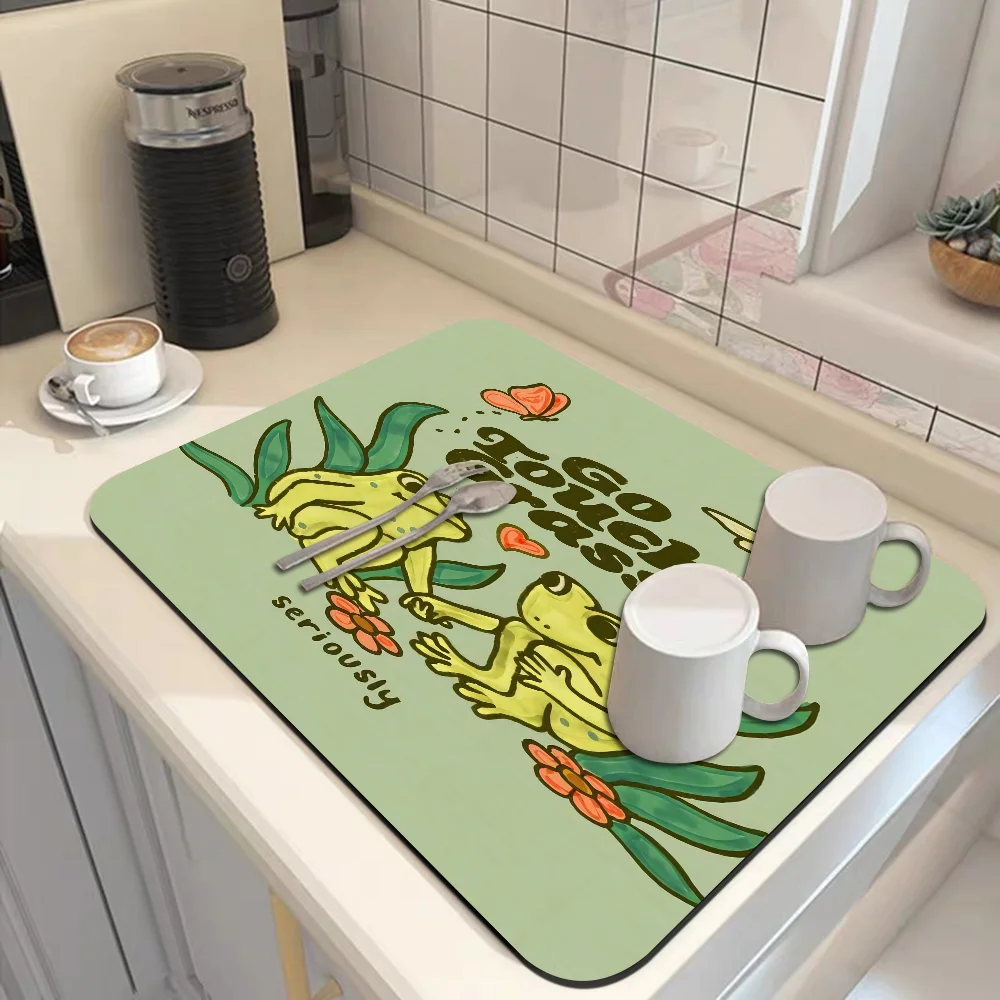 Cartoon Frog Kitchen Dish Mat Absorbent Dining Table Mats Retro Non-slip Placemat Coffee Dish Tableware Mat For Home Decor 2