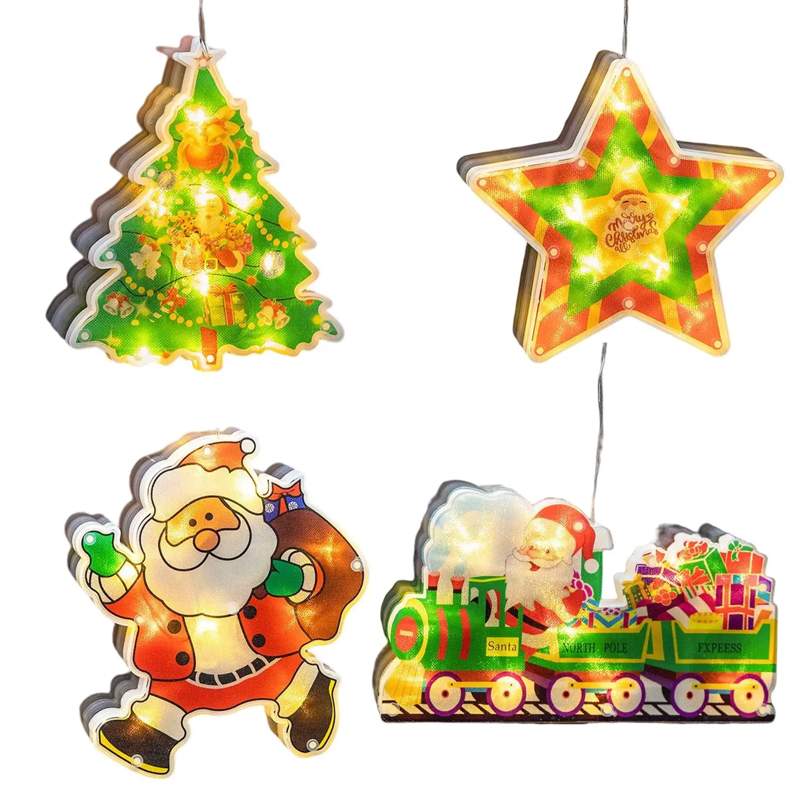 4 Pieces Christmas Window Lights Decorations with Suction Cup Lamp LED Christmas