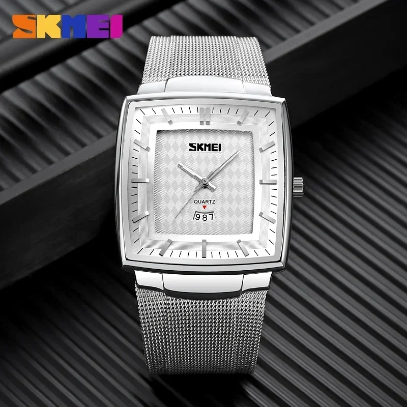 SKMEI 9311 Luxury Square Quartz Watch Men Business Waterproof Stainless Steel Date Calendar Wristwatches Mens Clock reloj hombre