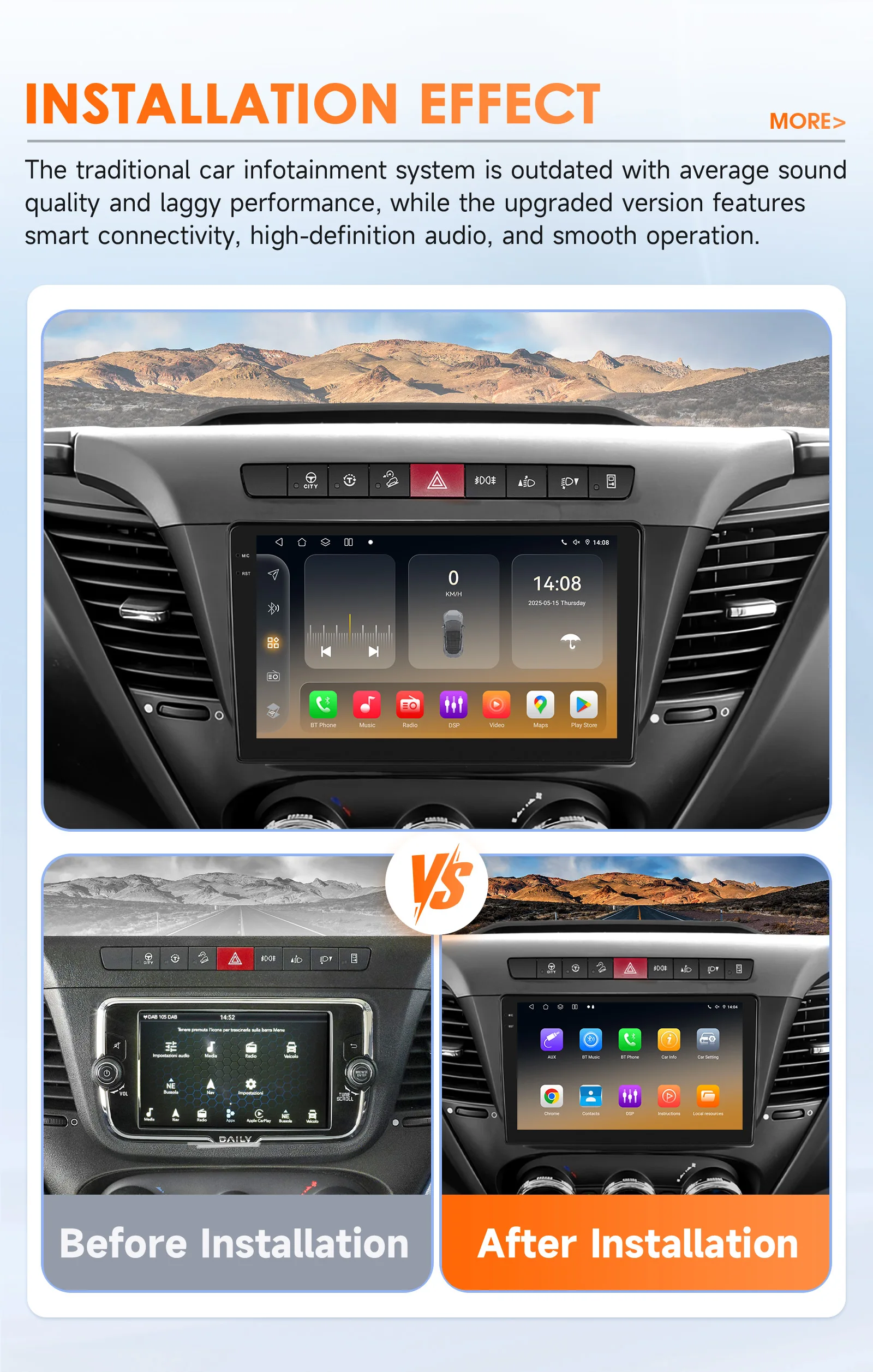 9-Zoll Wireless Carplay Android 14 Autoradio für Iveco Daily 6 2013-2021 Multimedia-Player mit Snapdragon 8-Kern-Prozessor, GPS und 360-Grad-Kamera-Bildschirm – Detail 4