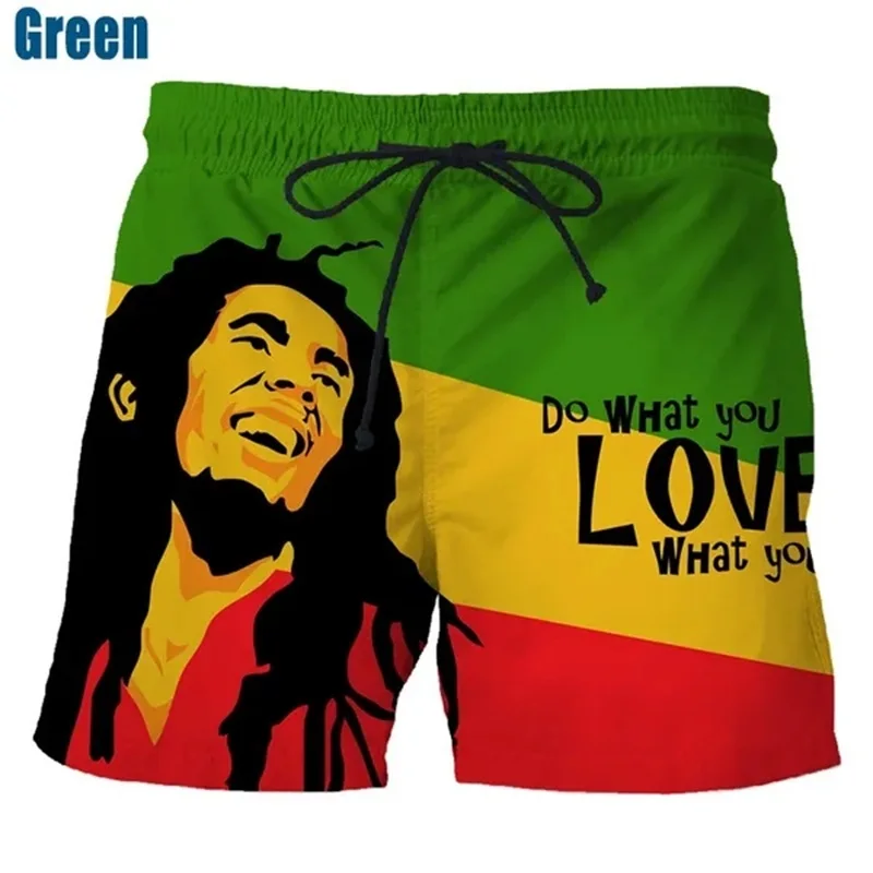 Rock Singer Bob Marley Reggae Rasta Pattern Board Shorts 3D Printing Men's Outdoor Leisure Sports Gym Shorts Men Swimming Trunks 3
