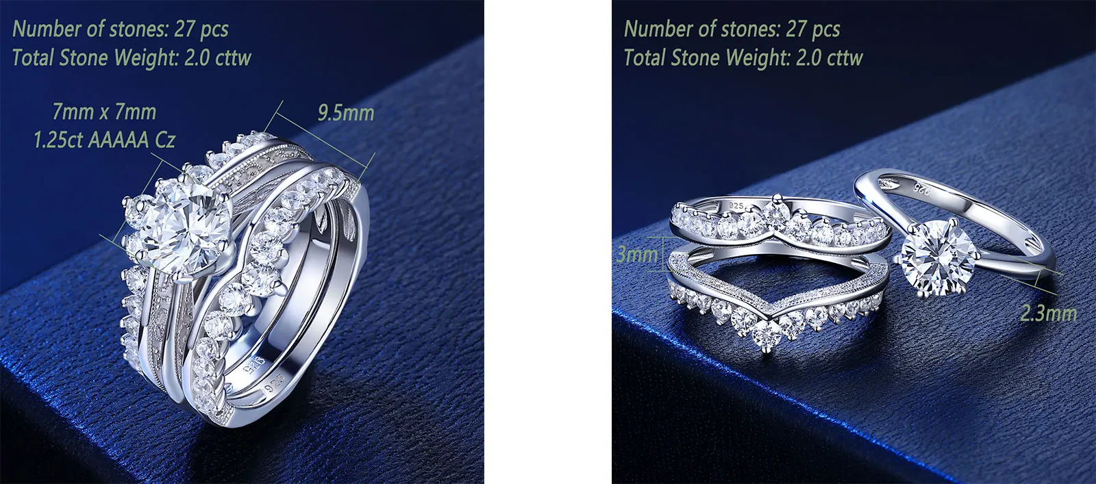 Newshe Luxury Solid 925 Sterling Silver Wedding Engagement Rings for Women High Grade Cubic Zircon Guard Band BR1167 S75cd96d64e0b401794a4b73a579f6144i