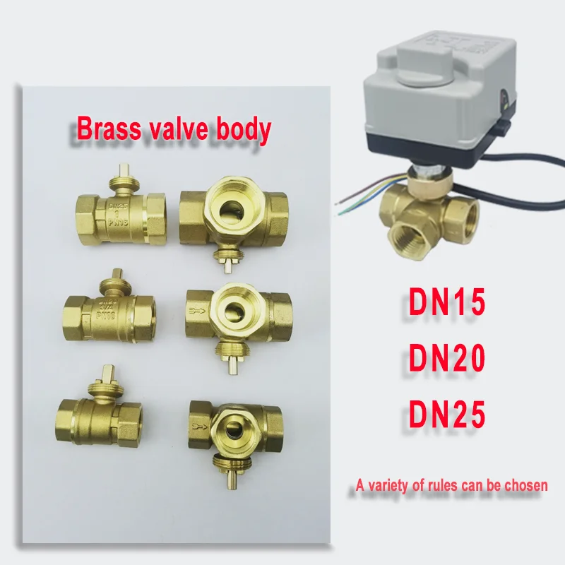 Brass Motorized Ball Valve 3-Wire Two Control Electric Actuator AC220V 3 Ways /2 Way DN15-DN40 with Manual Switch