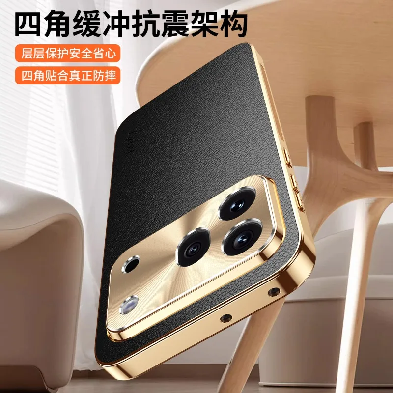 Premium PU Leather Shockproof Plating Cover with Lichee Texture and Lens Protection