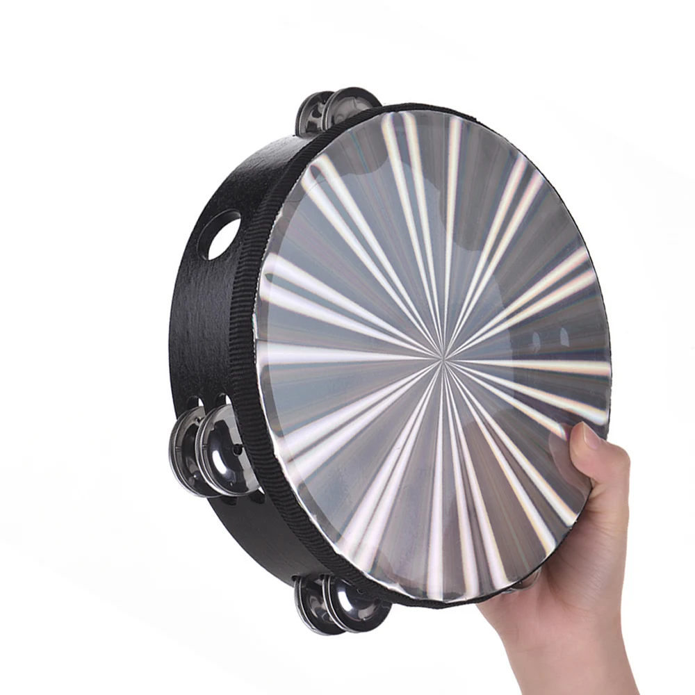 8/10 Zoll hölzerne strahlende Tamburin-Handglocken-Handtrommel mit zweireihigen Jingles, reflektierendem Trommelkopf, musikalisches Schlaginstrument – Detail 19