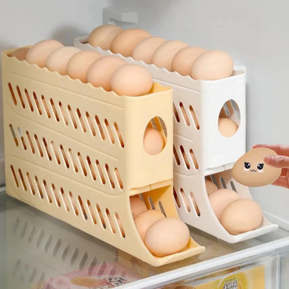 

Automatic Scrolling Egg Rack Holder Storage Box Egg Basket Container Organizer Rolldown Refrigerator Egg Dispenser For Kitchen