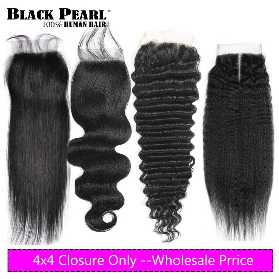 

4X4 Closures Only HD Transparent Lace Closure Straight Remy 100% Brazilian Human Hair Natural Black Pre Plucked Bleached Knots