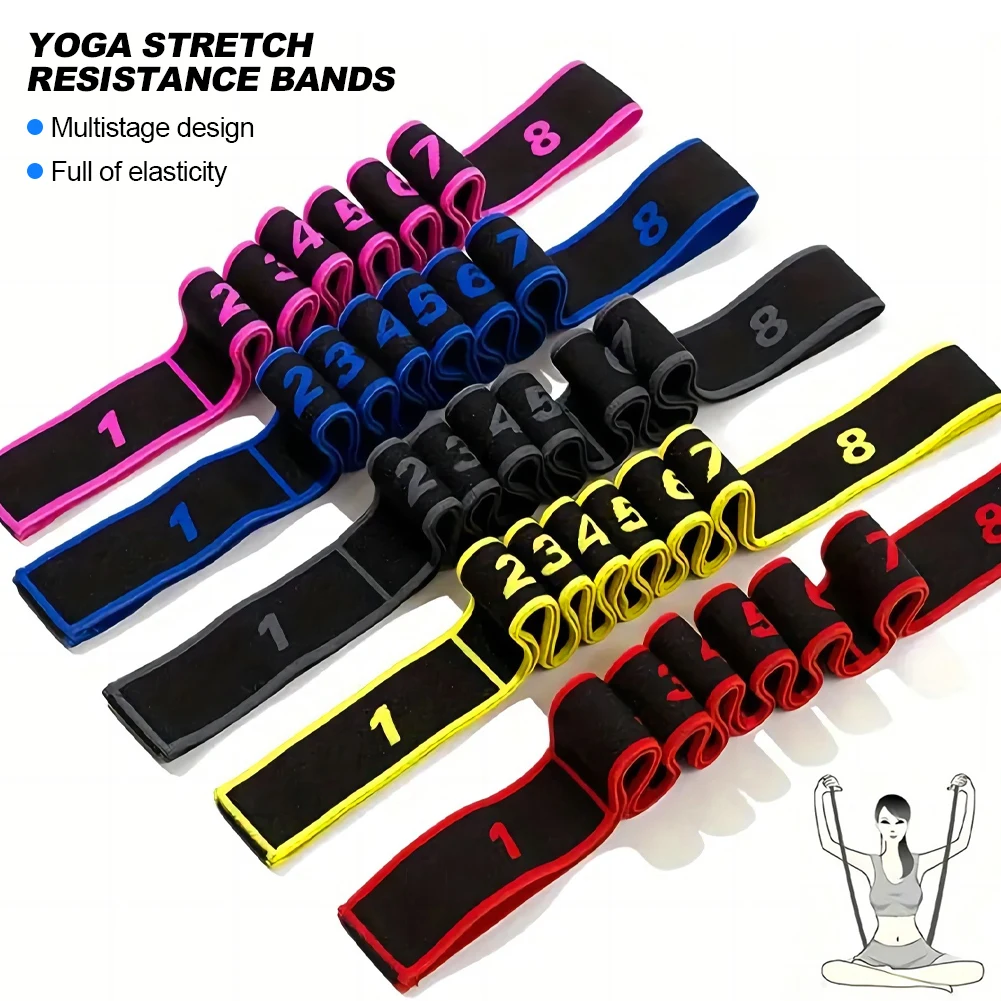 Adult High Elasticity Yoga Stretch Resistance Bands Multi-Segment Belt Yoga Assisted Stretching Belt Fitness Supply fitness resistance band,fitness accessories