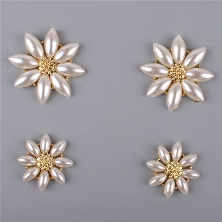 5PCS Pearl Flower Alloy  Plate Button DIY Hand Sewing  Clothing Textile Decoration Accessories Jewelry 4