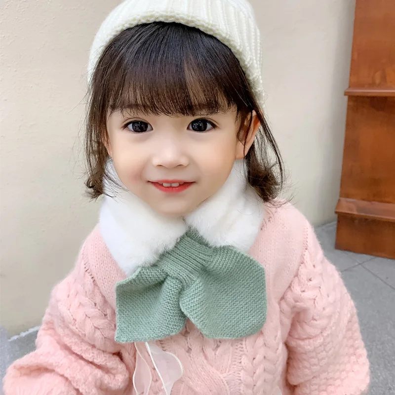 Korean Winter Children Scarf Cute Cold-Proof Kids Neckerchief Solid Color Warm Plush Baby Boys Girls Knitted Bib Scarves