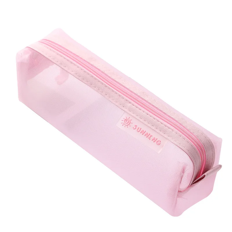 School Transparent Stationery Pencil Bag Student Examination Dedicated Nylon Mesh Pen Case Large Capacity Pouch School Supplies