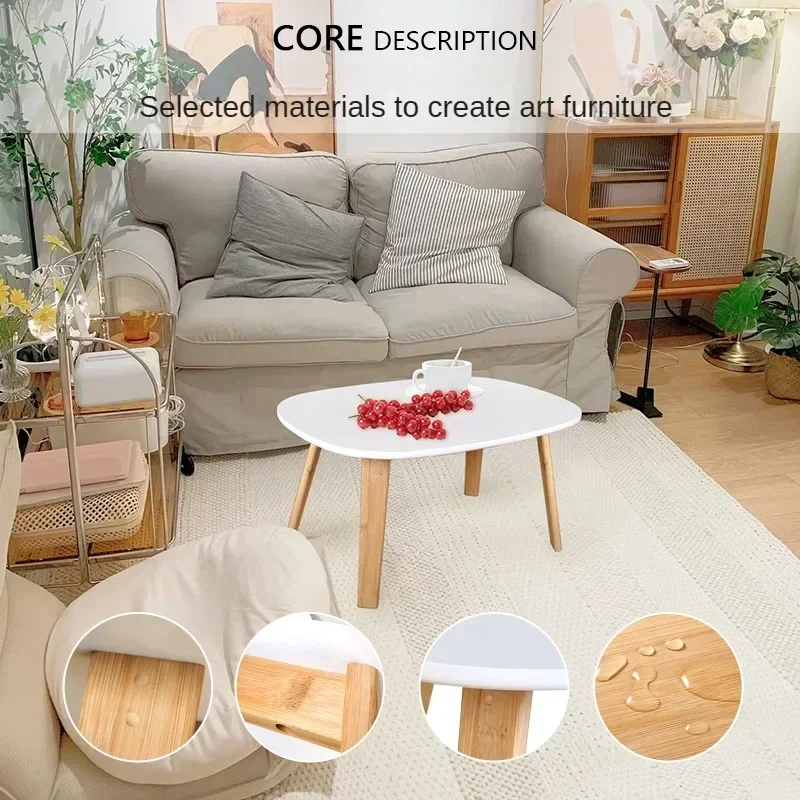 Oval Coffee Table for Living Room, Modern Wood End Table Small Bamboo Bedside Table, Modern Minimalist Side Home Furniture