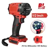 Brushless Impac Wrench 500N.m Electric Driver 1/2" Repair Cordless Screwdriver 4 Gears Power Tools for Milwaukee 18V Battery 1