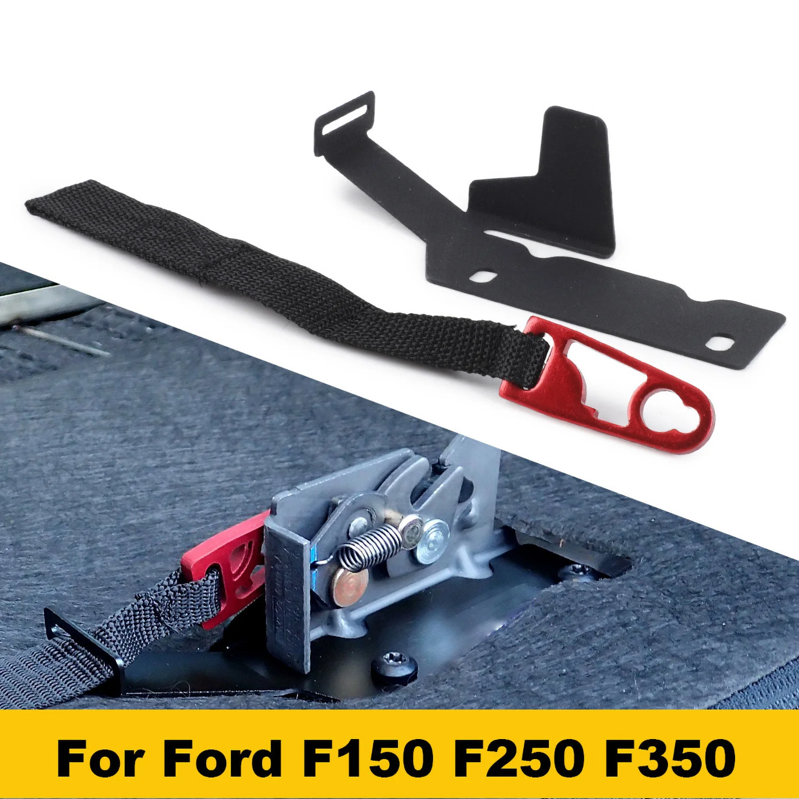 Rear Seat Quick Latch Release Kit Rear Seat Release Belt with Buckle Adjustable Strap for Ford F150 Raptor F250 F350 Red Silver