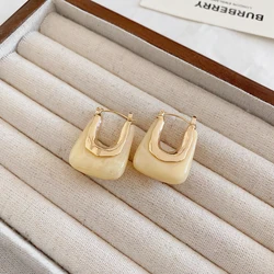 Elegant Vintage Hong Kong Style U - Shaped Hoop Earrings - Solid Color, Versatile Jewelry (Other)