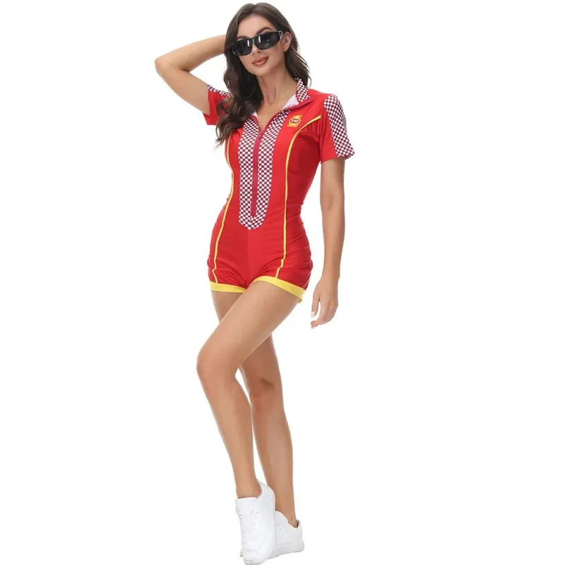

Sexy Super Racer Car Girl Jumpsuit Short Sleeves Racer Racing Girl Uniform Adult Women Halloween Cosplay Racing Driver Costume
