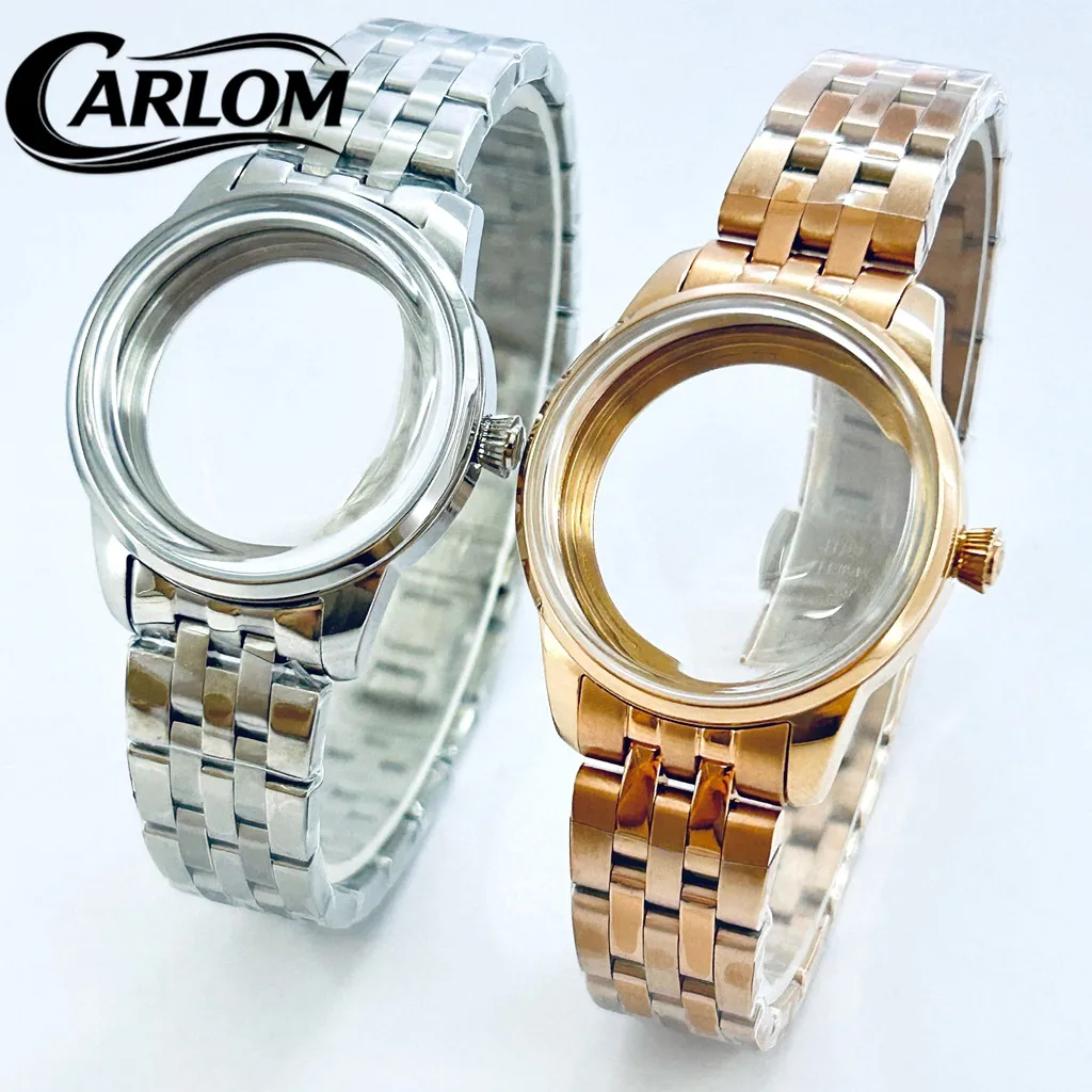 Elegant Cocktail Arch Watch Case - Silver Rose Gold Polishing - 33mm