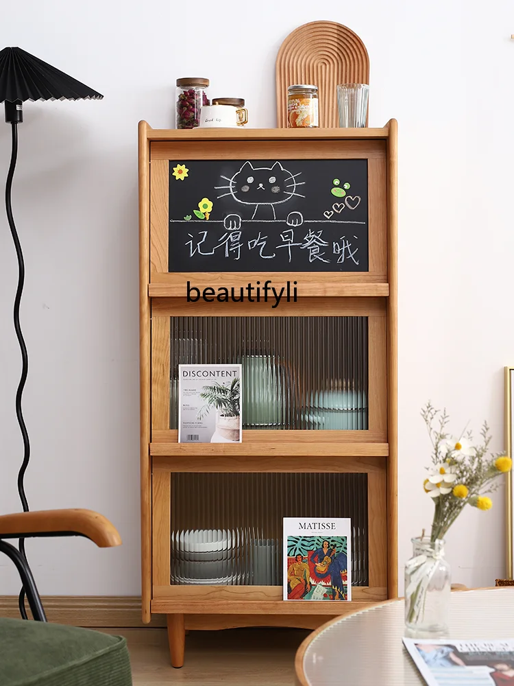 

Solid Wood Bookcase Living Room Japanese Magazine Cabinet Cherrywood Entrance Cabinet Multifunctional Locker Side Cabinet