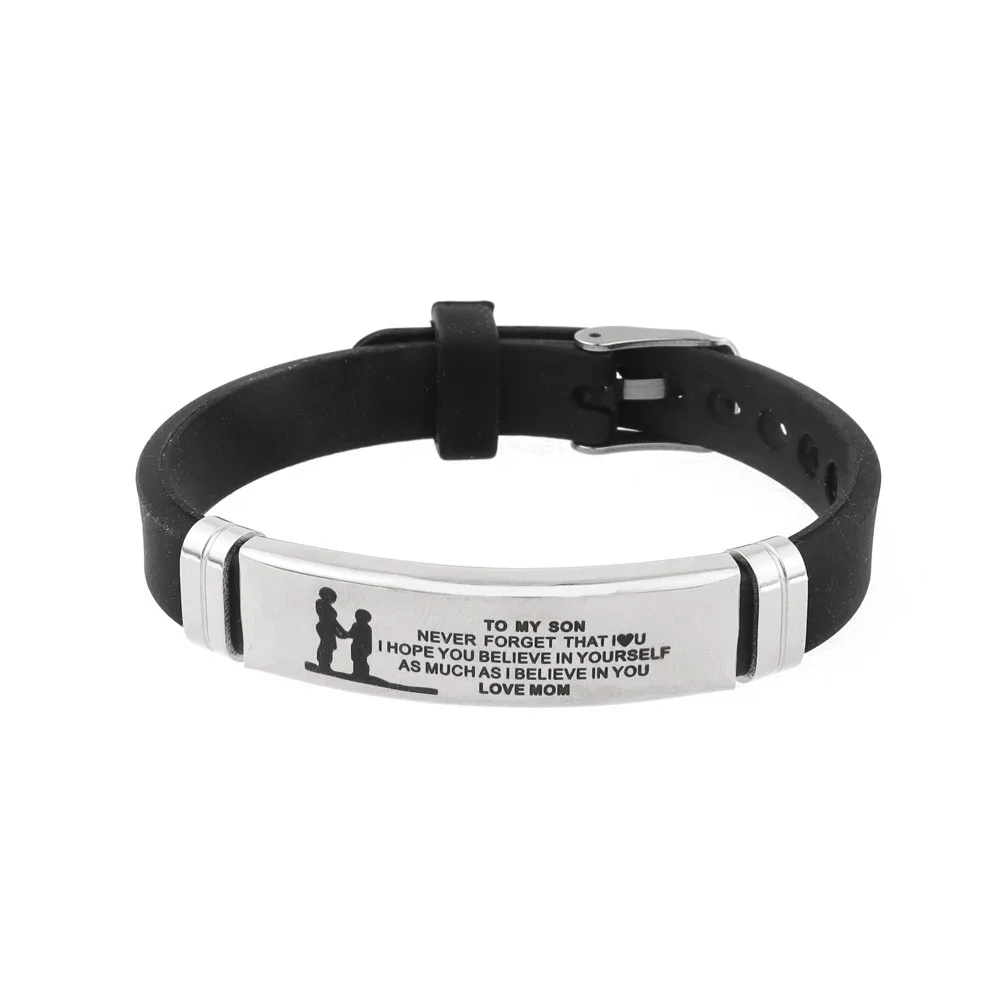 Trendy Letter MOM TO MY SON Silicone Bracelet Charming Men's Bracelet Fashion Jewelry Accessories Christmas Gift