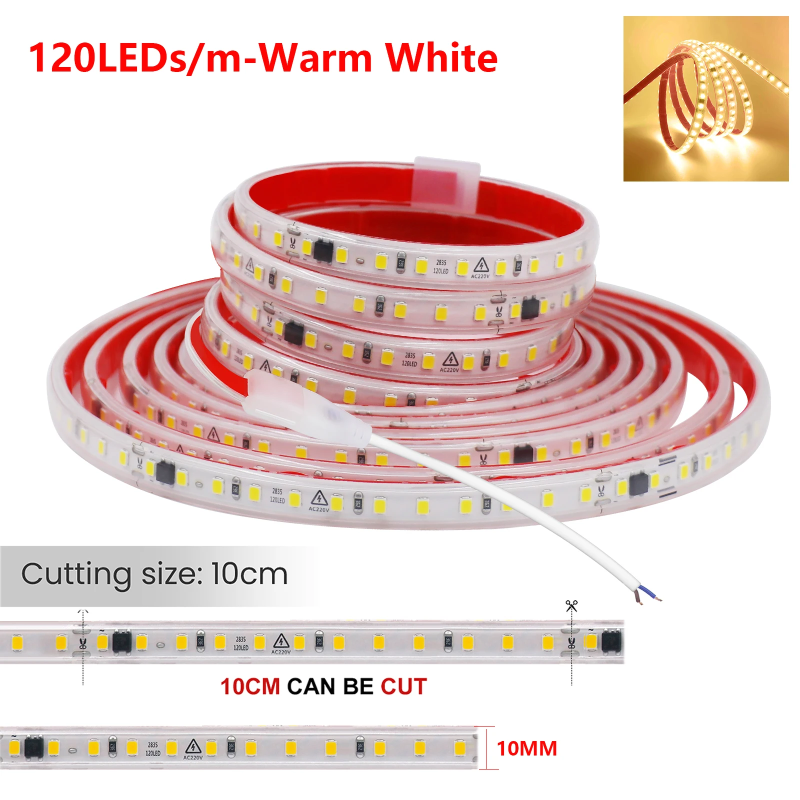 ตัวเลือกสินค้า แถบไฟ LED ยืดหยุ่น กันน้ำ ตัดได้ 2835 120 LED/m