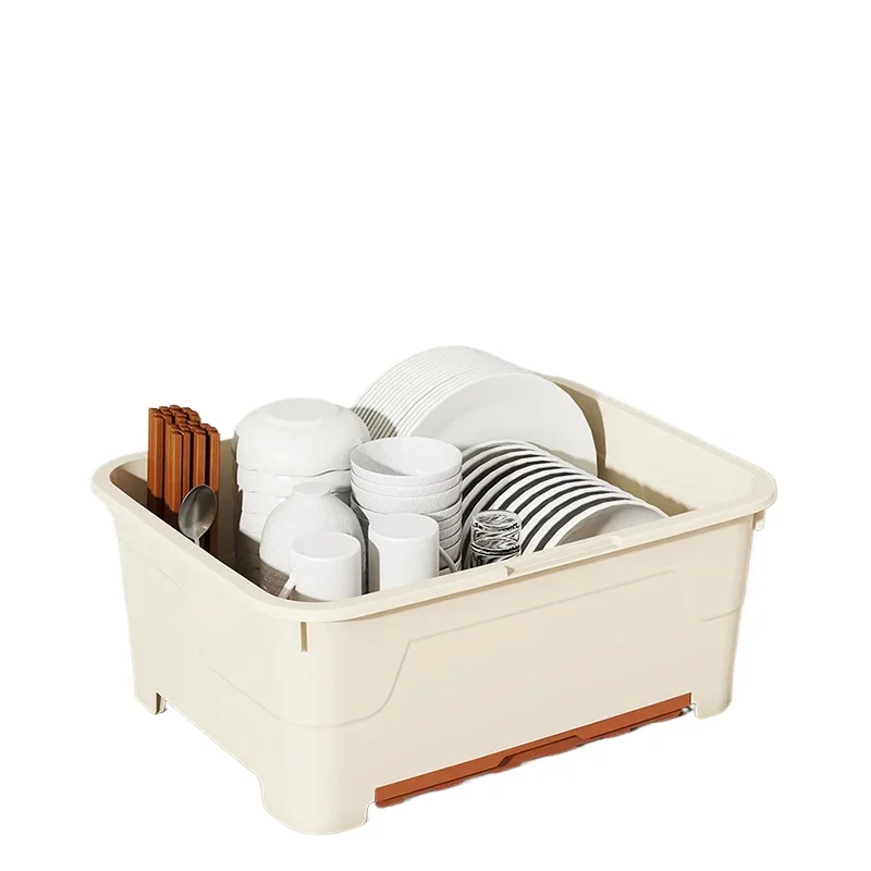 Sealed Tableware Storage Box with Lid Dish Drying Rack Drainage Tray Plastic Kitchen Storage Rack for Plates and Utensils