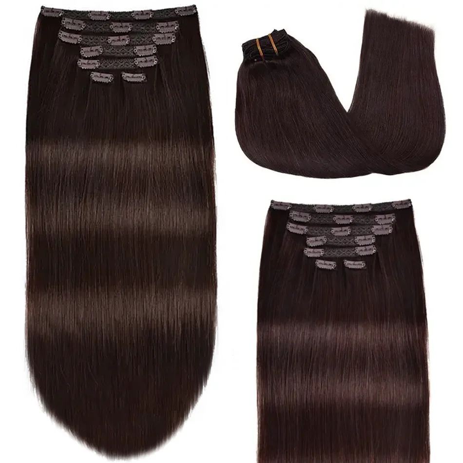 50g/100g one set 16"-26" Natural Hair Extension Human Hair Non-Remy Full Head Hairpiece Ombre Highlight Clip For
