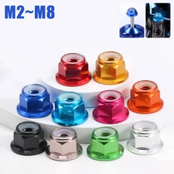 Colorful Aluminum Alloy Self - Locking Flange Nut with Nylon Insert - M8 - 2pcs (Titanium gray)