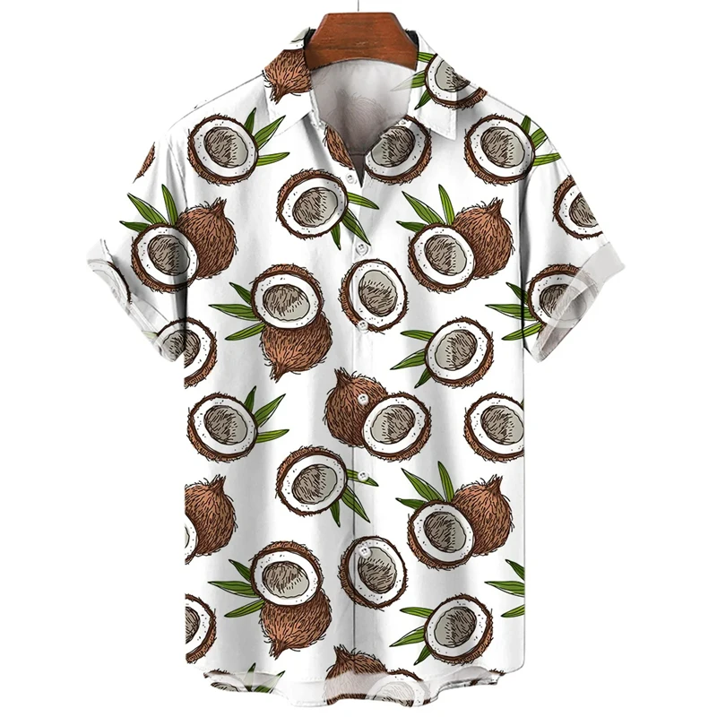 Camisas hawaianas de verano con estampado de frutas tropicales para hombre, blusas casuales de manga corta de gran tamaño a la moda para playa hawaiana para mujer