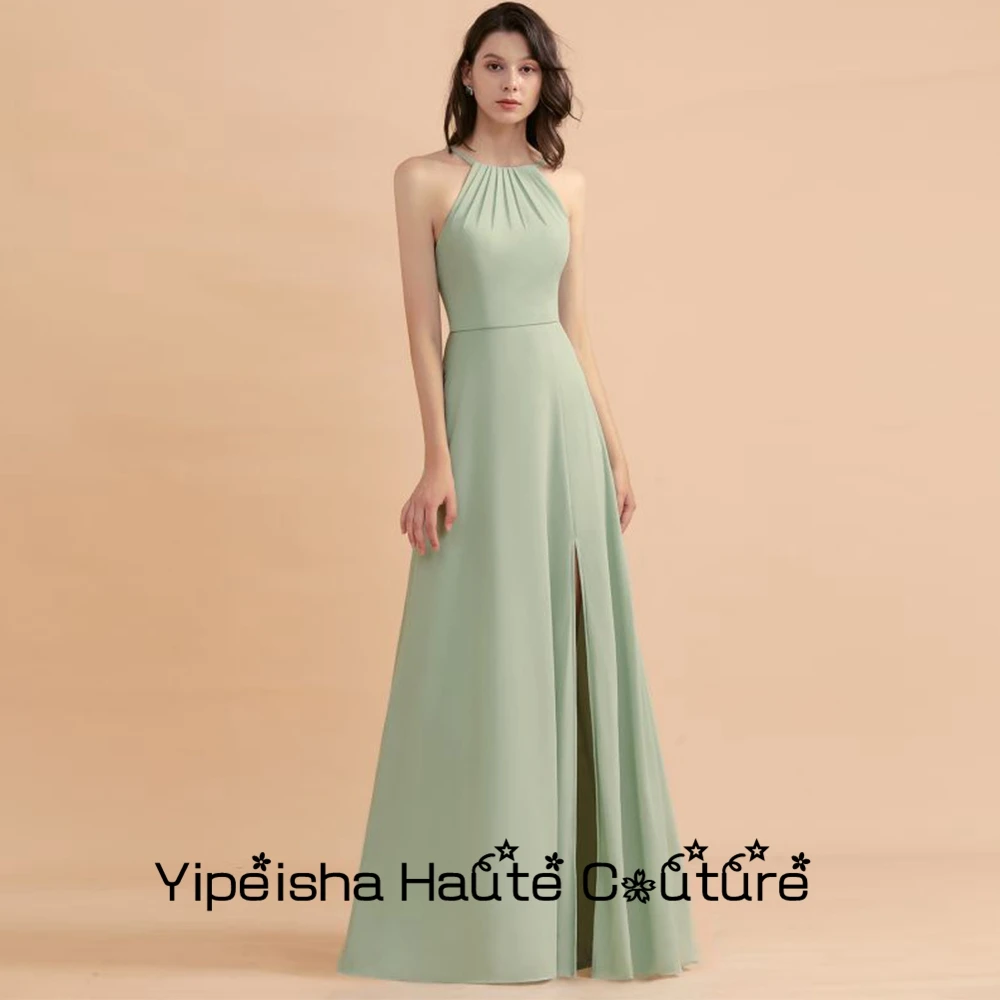 

Yipeisha Halter High Slit Bridesmaid Dresses Charming Scoop Sleeveless Wedding Party Gowns 2022 New Summer Split Women Dress